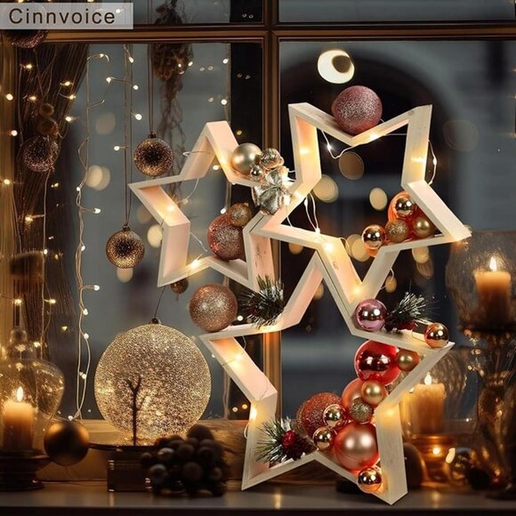 New 3 PCS Wooden Star Christmas Tabletop Decor Christmas Farmhouse Centerpiece - Picture 1 of 9